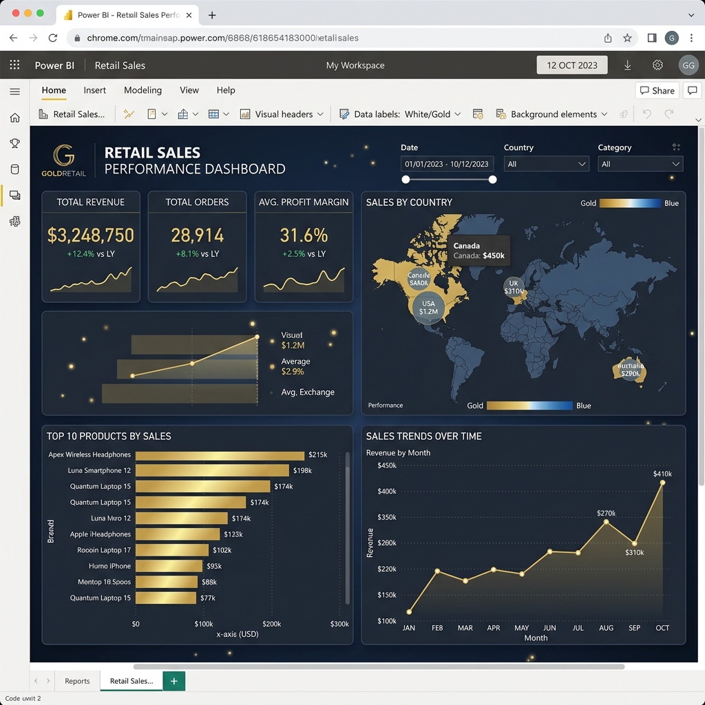 Finished Power BI Retail Sales Dashboard layout